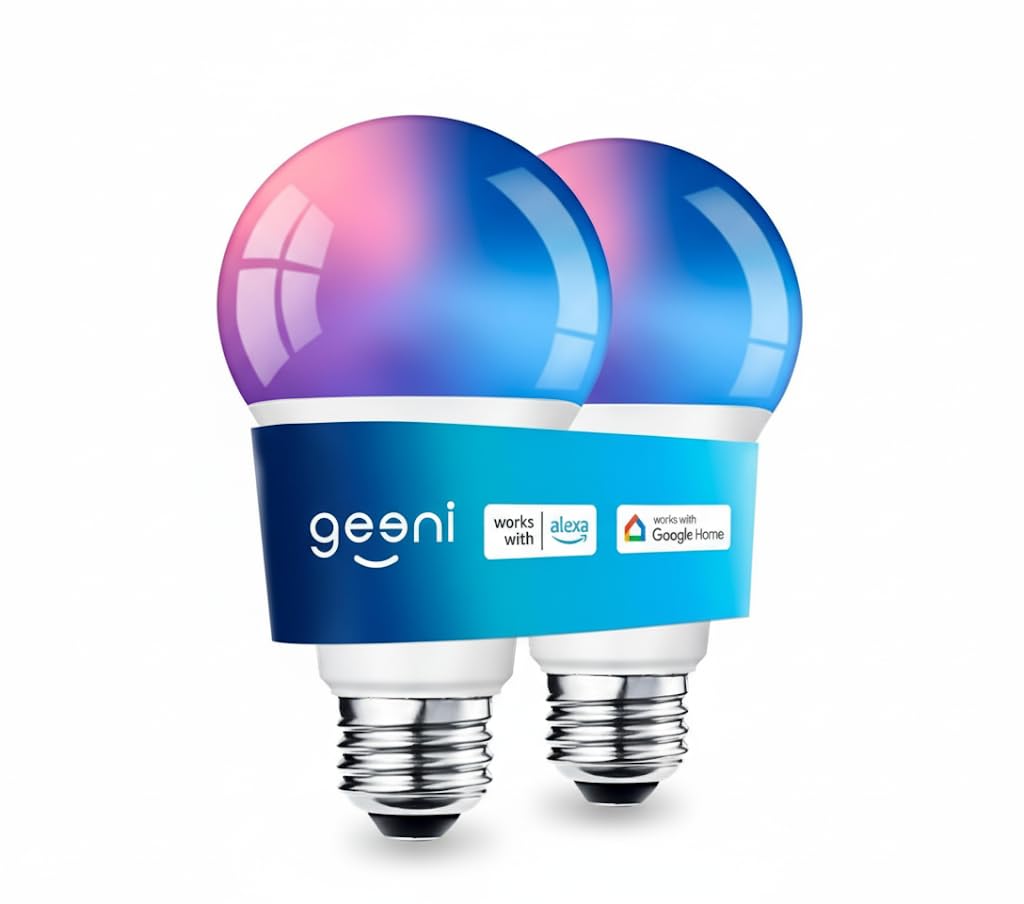 Geeni Prisma 800-Lumen Dimmable Smart Bulbs with 2.4 GHz Wi-Fi, 2-Pack