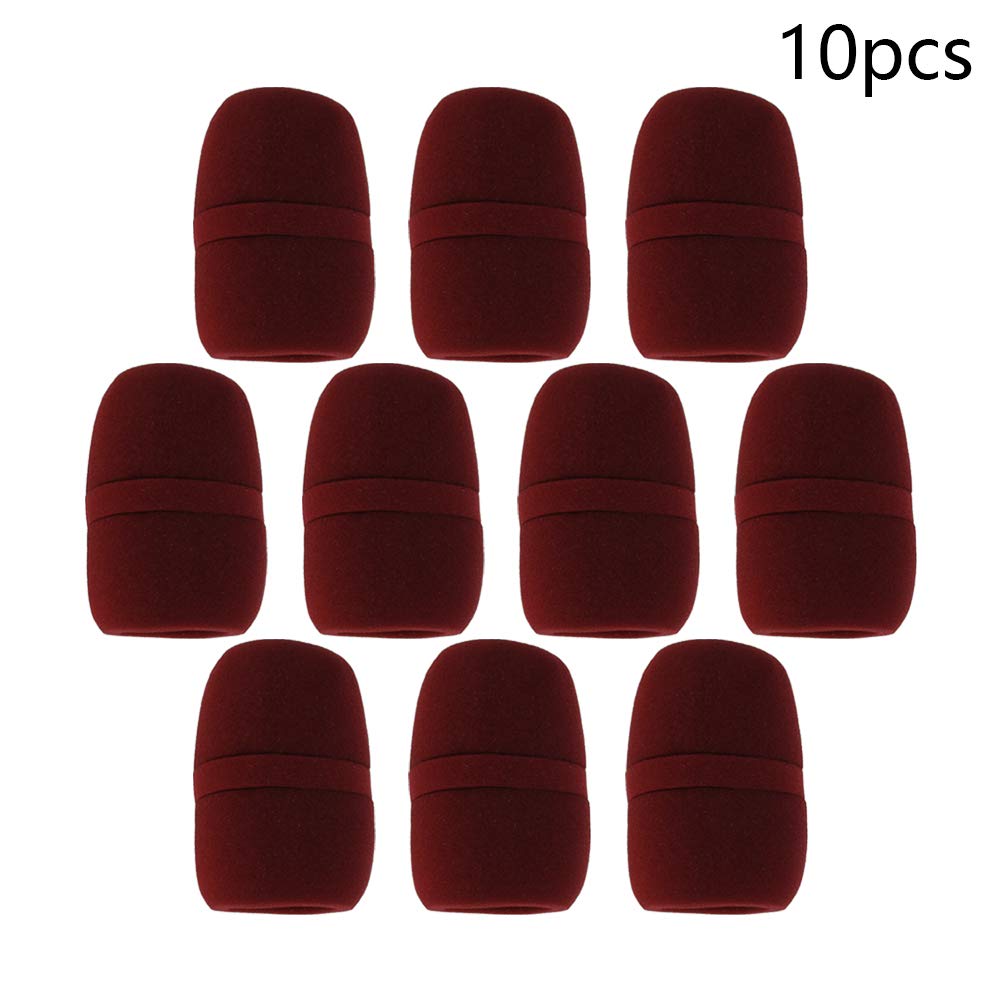 Fielect 10Pcs Microphone Covers Foam Mic Covers Thick Handheld Stage Microphone Windscreen Foam Cover Wine Red for KTV, Dance Ball, Conference Room