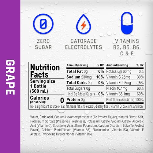 Propel Electrolyte Enhanced Water Sports Drink, Grape Flavored Water, Zero Calorie & Zero Sugar Hydration with Electrolytes and Vitamins C & E, 16.9 fl oz Bottles (12 Pack)