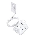 TROND 15ft Long Extension Cord, Ultra Thin Flat Plug Power Strip, 5 Widely-Spaced AC Outlets and 3 USB Ports, 1440J Surge Protector, 3-Sided Wall