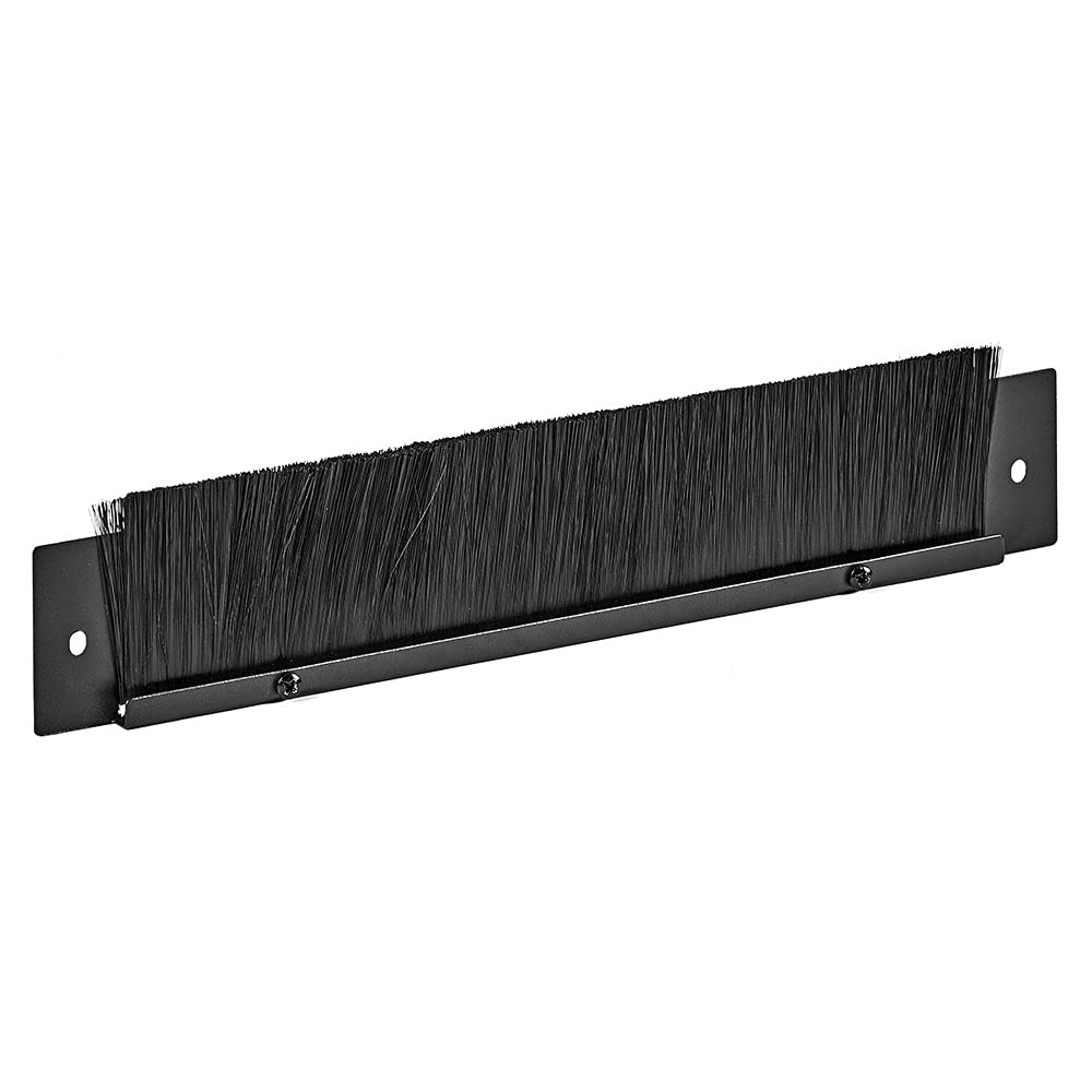 Brush Strip Cable Management Panel, Black, Cold Rolled Steel, Powder Coated Finish