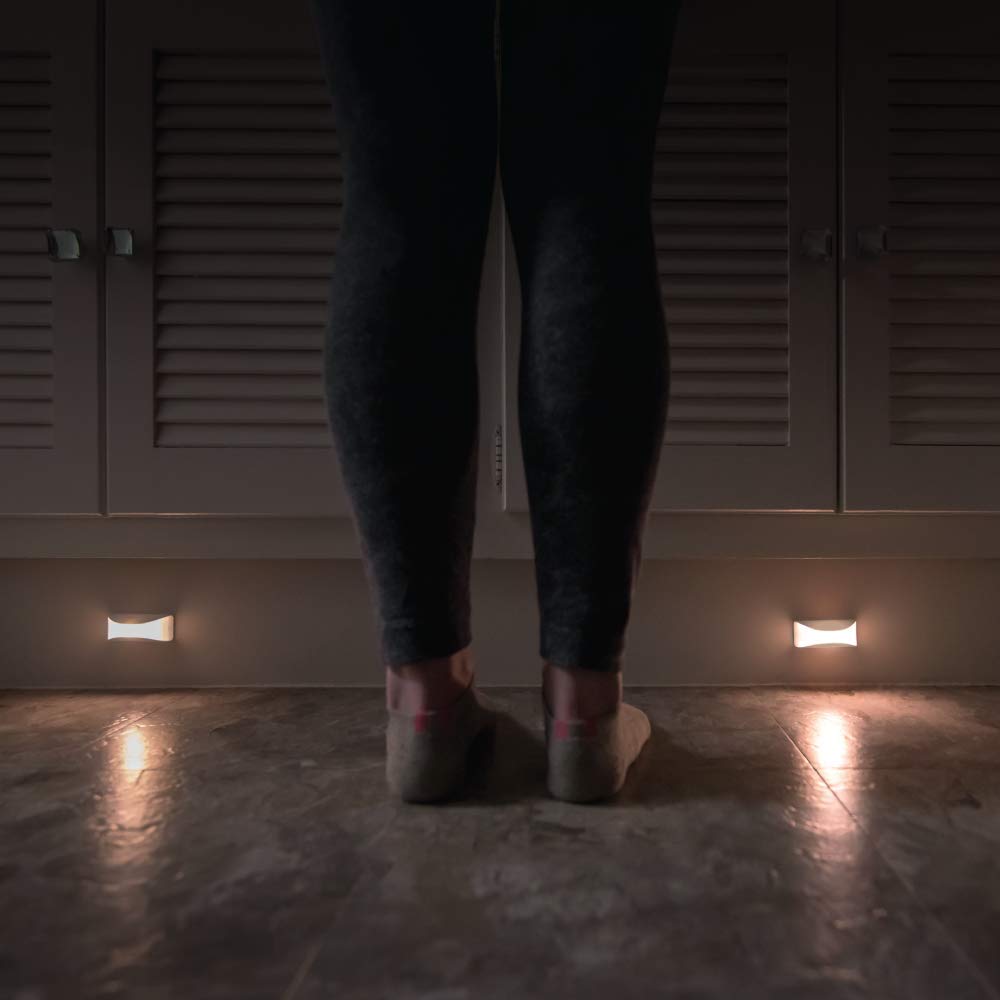 Mr Beams MB500A Wireless Battery Powered Dusk to Dawn Amber Sleep Friendly LED Stair Light/Night Light, White, 2-Pack