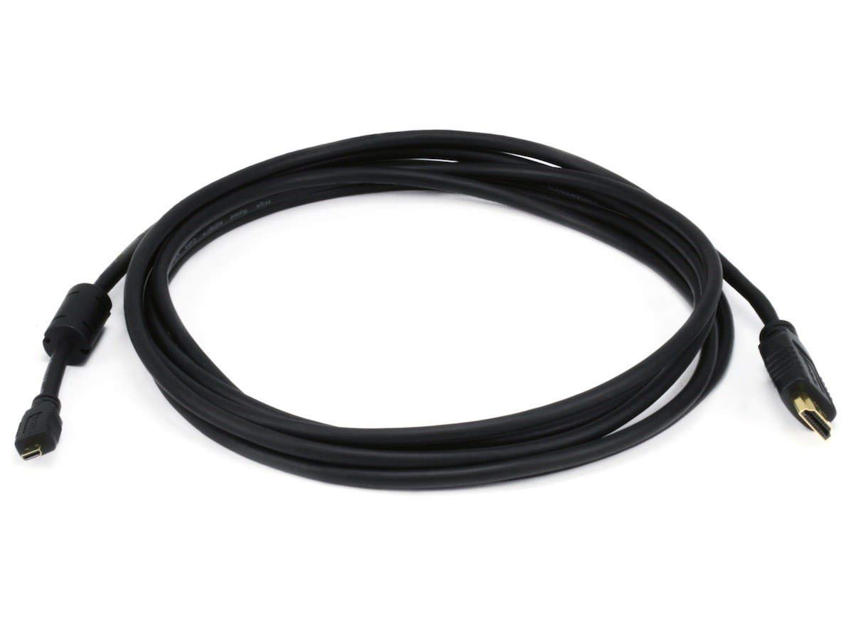 Monoprice 6ft 34AWG Standard Speed HDMI Cable With Ethernet w/ Ferrite Core - HDMI Micro Connector male to HDMI Connector male - B