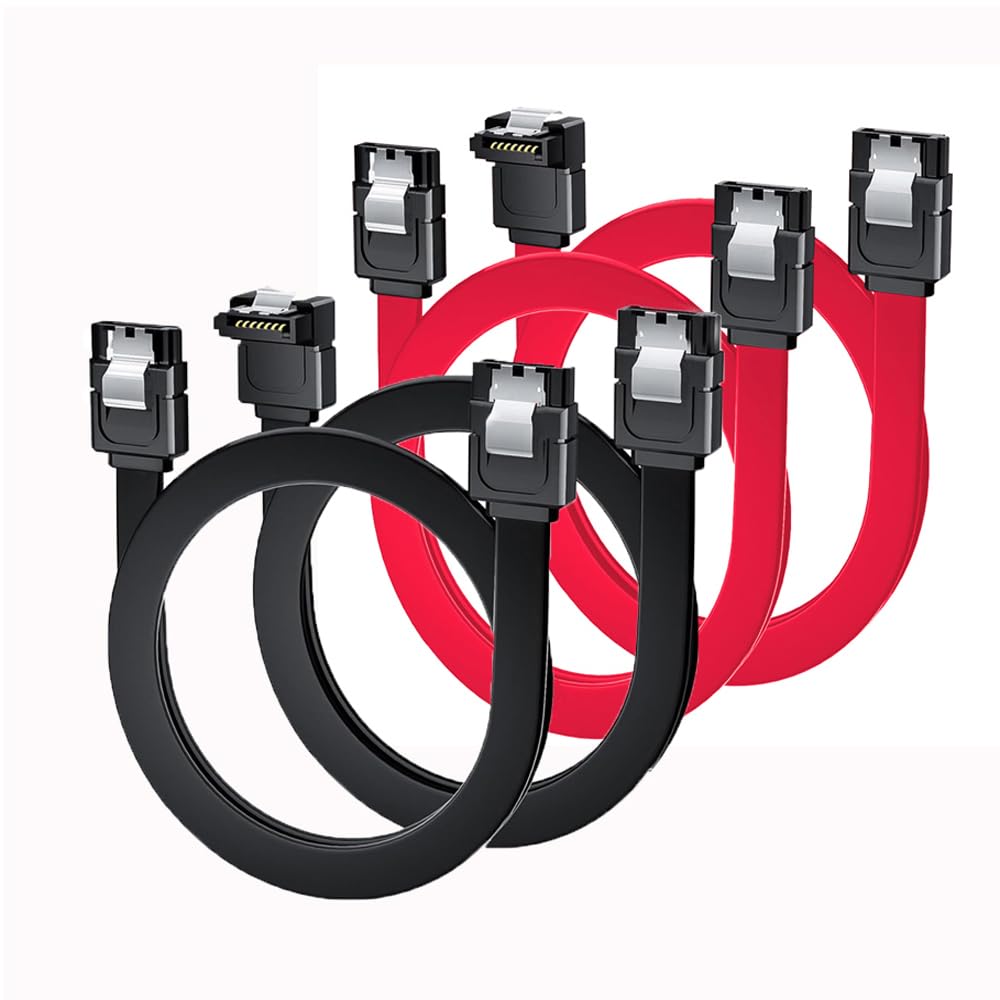 Aoiutrn SATA Cable III, 4 Pack 90 Degree Right Angle to Straight &Straight to Straight 6Gbps 7pin SATA 3.0 Data Transmission Cord with Locking Latch