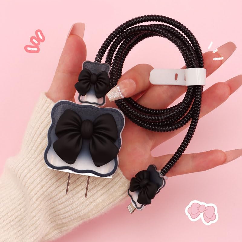 zougon Compatible with iPhone 18W/20W USB-C Charger Cover Cute 3D Bow Tie Design Clear Soft Charger Protector Kawaii Cable Saver for iPhone 11 12 13