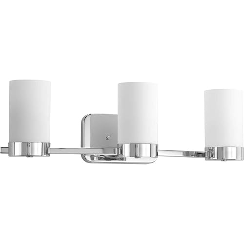 Progress Lighting Elevate Collection 3-Light Etched White Glass Mid-Century Modern Bath Vanity Light Polished Chrome