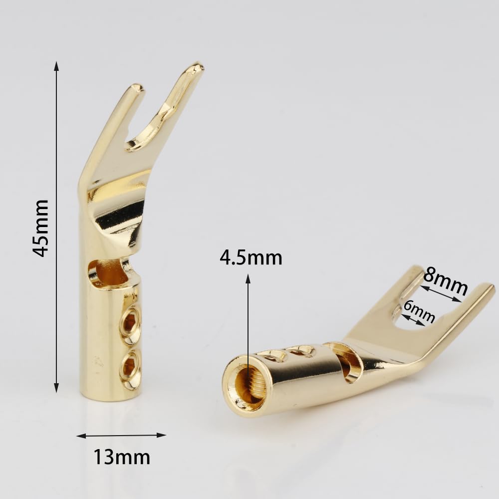 KUYIOHIFI Gold Plated Pure Copper Speaker Spade Connectors - Dual Screw Locking Fork Y/U Plugs for Wire DIY
