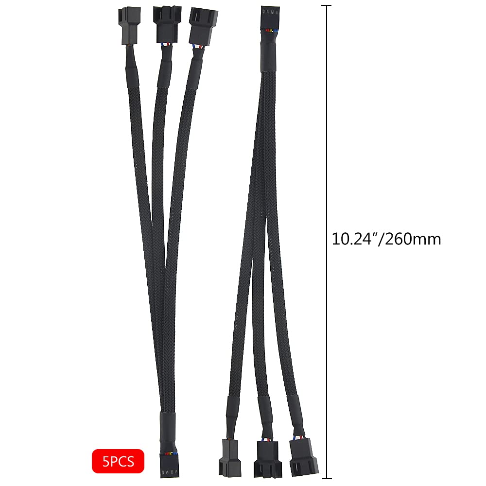 WMYCONGCONG 5 PCS 3 Way 4 Pin PWM Fan Splitter Cable PWM-Controlled with 2 Follower, PC Fan Splitter 1 to 3 Converter for Computer ATX Case