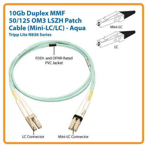 Tripp Lite 10Gb Duplex Multimode 50/125 OM3 LSZH Fiber Patch Cable (Mini-LC / LC) - Aqua, 1M (3-ft.)(N836-01M)