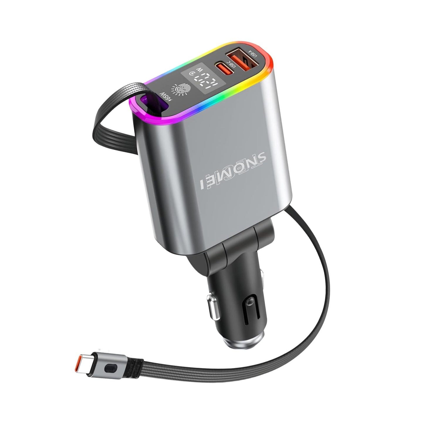 120W Retractable Car Charger, 3-in-1 Fast USB C Car Adapter with 31in Retractable Cable (65W Max), 180° Adjustable Cigarette Lighter Splitter