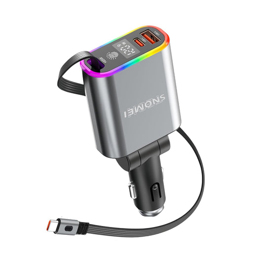 120W Retractable Car Charger, 3-in-1 Fast USB C Car Adapter with 31in Retractable Cable (65W Max), 180° Adjustable Cigarette Lighter Splitter