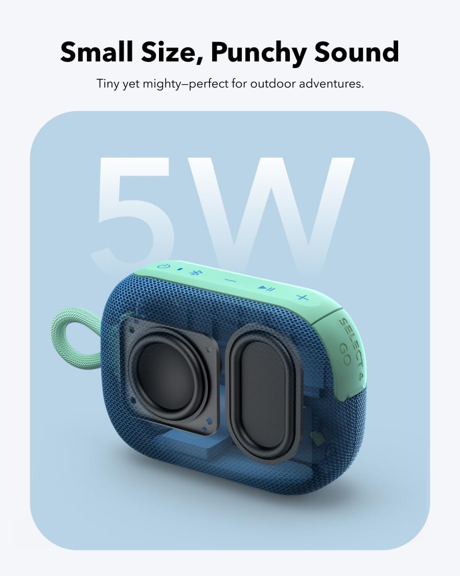 soundcore Select 4 Go Bluetooth Shower Speaker by Anker, IP67 Waterproof/Dustproof, Portable Wireless Speaker, 20H Playtime, Floatable, Powerful