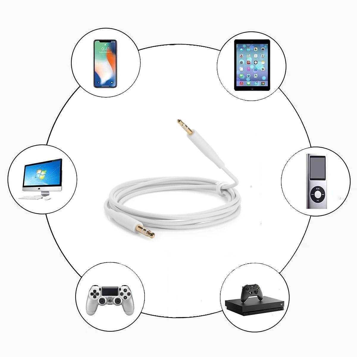 Cypher.V Replacement Aux Cable Cord Wire, 3.5mm to 2.5mm for Bose NC700 QuietComfort QC25 QC35 QC35II QC45 Headphones (No Mic) (White)