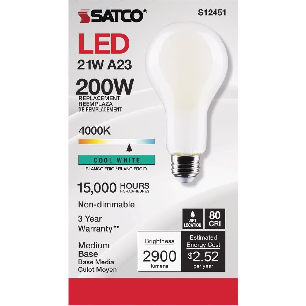Satco 200W Equivalent 4000K Medium Base A23 LED Bulb - 1 Each