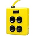 Southwire Yellow Jacket Metal Power Block - Heavy Duty Design - 4 Outlet Grounded Plug Splitter - Lighted Switch - 4 Ft Yellow Cord Plug - Durable
