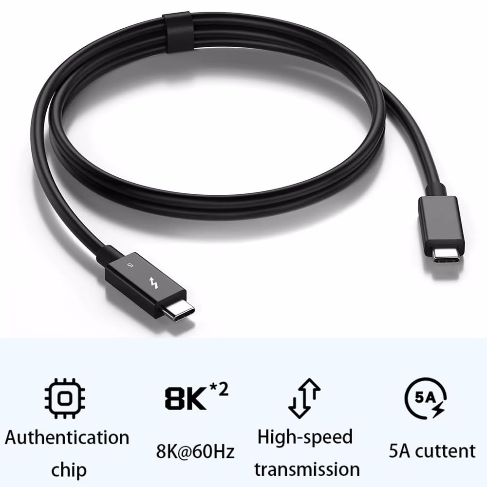 3FT Thunderbolt 5 USB C / USB4 Compatible with MacBook, iPad, iPhone 15 16, Lenovo, HP, Samsung, Dell, PC Laptop Super-Fast Charging, Video Display