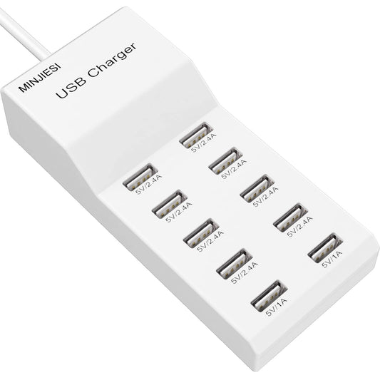 USB Charging Stations 50w10A 10 Ports Multiple Charging Block/Power USB Strip for iPhone Android Smartphone Tablet Smart Watch AirPods Samsung