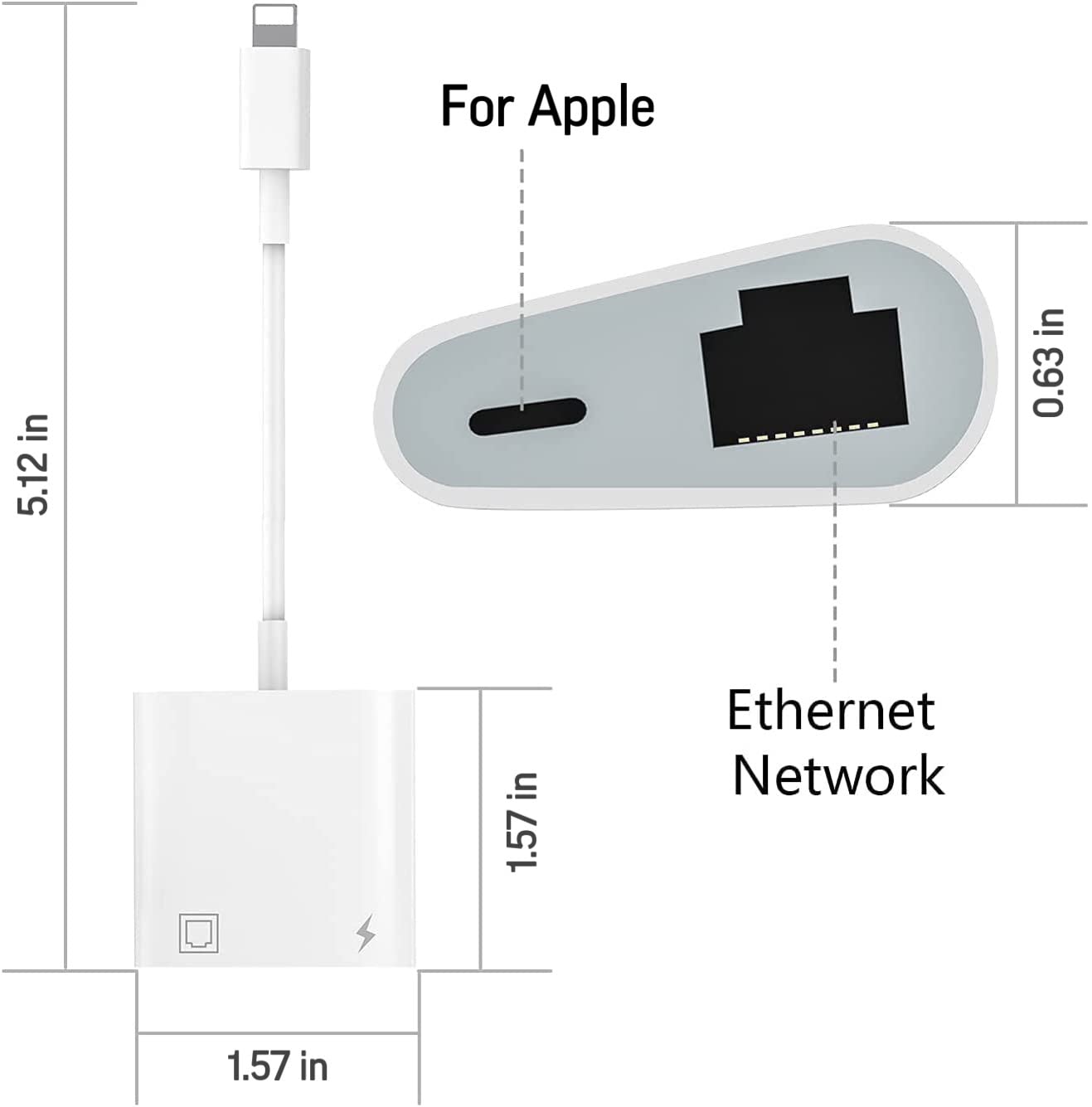 TOP-UP 2 in 1 Lightning to Ethernet Adapter - Lightning to RJ45 Ethernet LAN Network Adapter with Charge Port, Compatible with iPhone/iPad/iPod, Plug