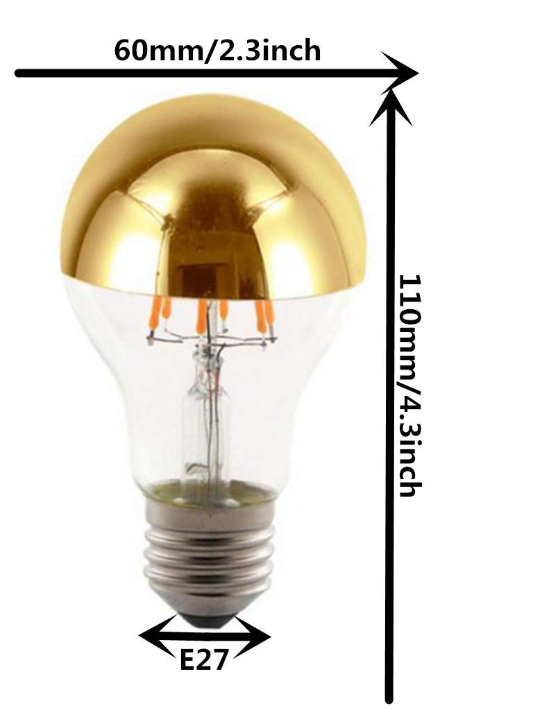 K JINGKELAI Half Chrome Light Bulb A60 6W(60W Equivalent) LED Filament Vintage Edison Bulb with Half Chrome Gold,for Home Lighting,Warm White 2700K,4