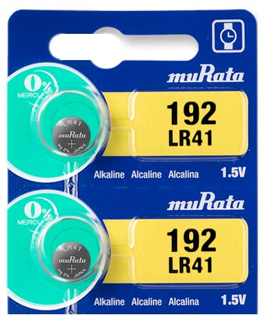 Murata LR41 Battery 1.55V Alkaline Button Cell - Replaces Sony LR41 (2 Batteries)
