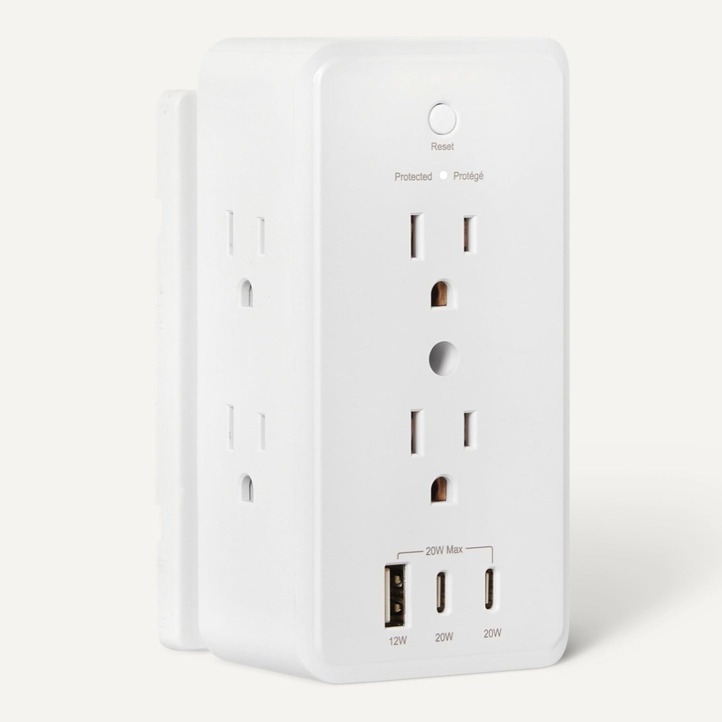 Amazon Basics Wall Mount Surge Protector Power Strip with 9-in-1 Hub, 1080 Joules, 6 AC Outlets, 1 USB-A and 2 USB-C (20W Fast Charging), White