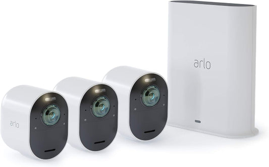 Arlo Ultra - 4K UHD Wire-Free Security 3 Camera System | Indoor/Outdoor with Color Night Vision, 180° View, 2-Way Audio, Spotlight, Siren | Compatible