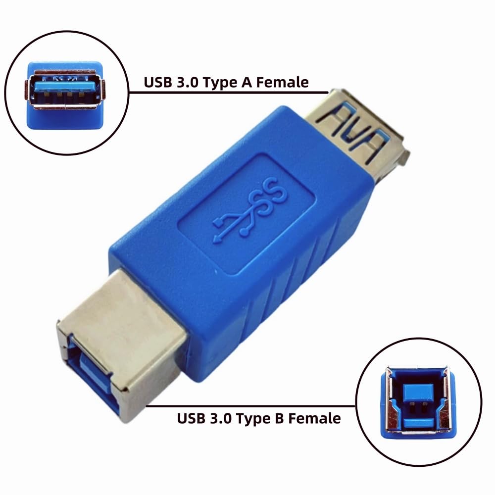 HTTX USB 3.0 Adapter - Type A Female to Type B Female Connector Converter Adapter (2-Pack)