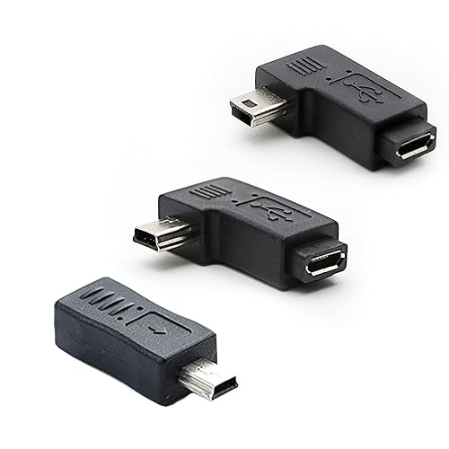 rgzhihuifz 90 Degree Left & Right Angle Mini USB Male to Micro USB Female Connector Adapter 3-Pack