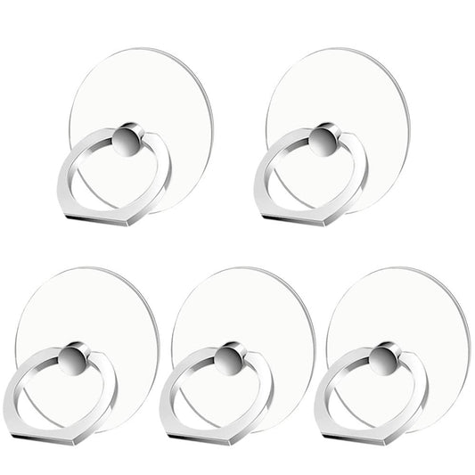 Kinizuxi Cell Phone Ring Holder Stand 5 Pack Silver, Transparent Phone Ring Holder Grip Finger Kickstand, 360° Rotation Phone Ring for Phone Cases