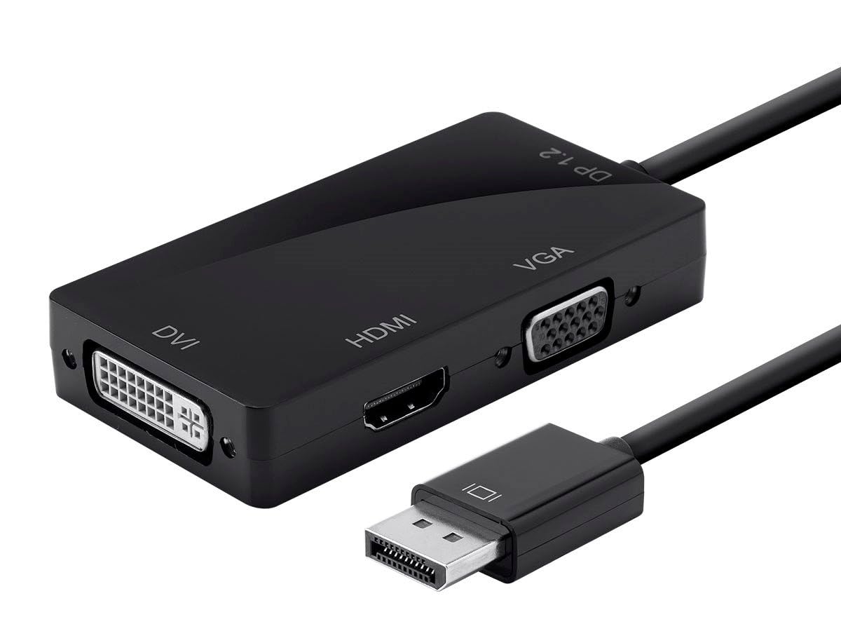 Monoprice DisplayPort 1.2A to 4K HDMI, Dual Link DVI, and VGA Passive Adapter, Black (112802)