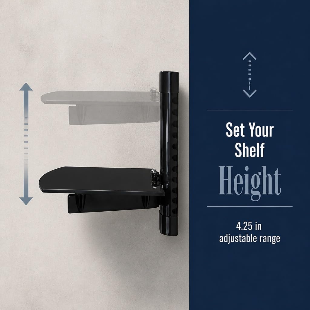 Mount-It! Floating TV Shelf, Tempered Glass, Aluminum Frame, Black