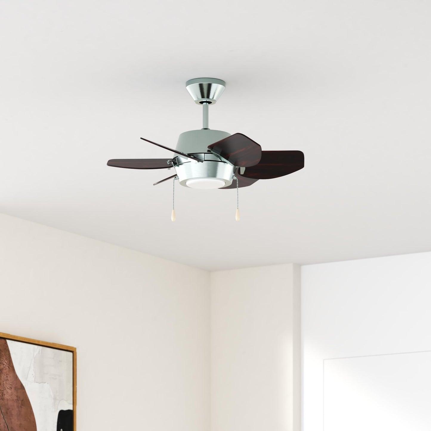 Litex Industries GA24BNK6L Litex Gaskin Sleek 24”Ceiling Fan Brushed Nickel Finish with 6 Glazed Cherry/Driftwood Reversible Blades, UL Rated