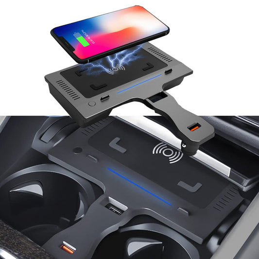 ZChan Wireless Car Charger Fit for BM-W X3/ X4 2023-2019 15W Wireless Charging Panel,QC3.0 Charging Port,for Multiple Phones Owner,Car Charger Mount