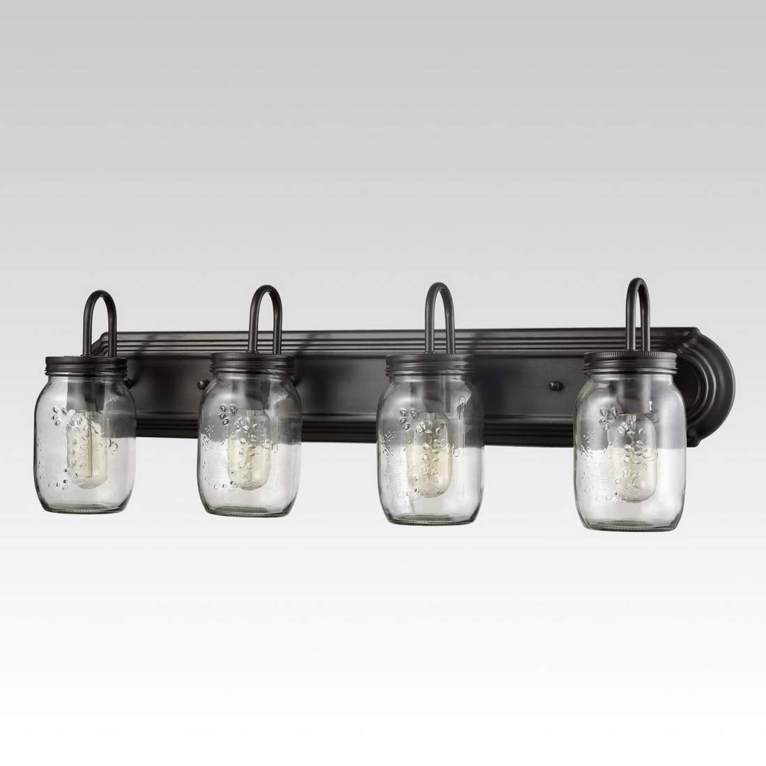 DIRYZON EUL Vintage Clear Glass Jar Wall Sconces 4-Light Bathroom Vanity Lighting Fixture Oil Rubbed Bronze