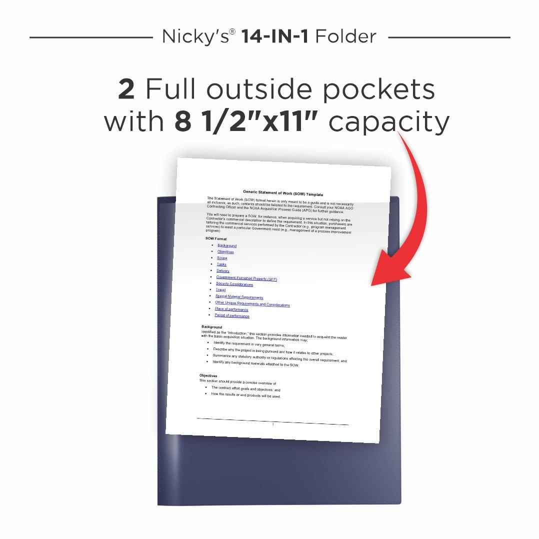 Nicky's® Multi Pocket Organizer, 10 or 14 Page Folder, Waterproof, Patented Tear-Resistant, Flexible Plastic, Proudly Made in USA, Binder Substitute