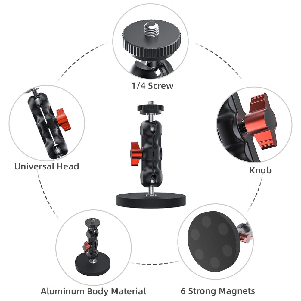 SUREWO Magnetic Camera Mount for GoPro,Strong Magnetic Mount with 360° Rotation Ball Head Compatible with GoPro Hero 13 12 11 10 9 8 7 6 5 Black,DJI