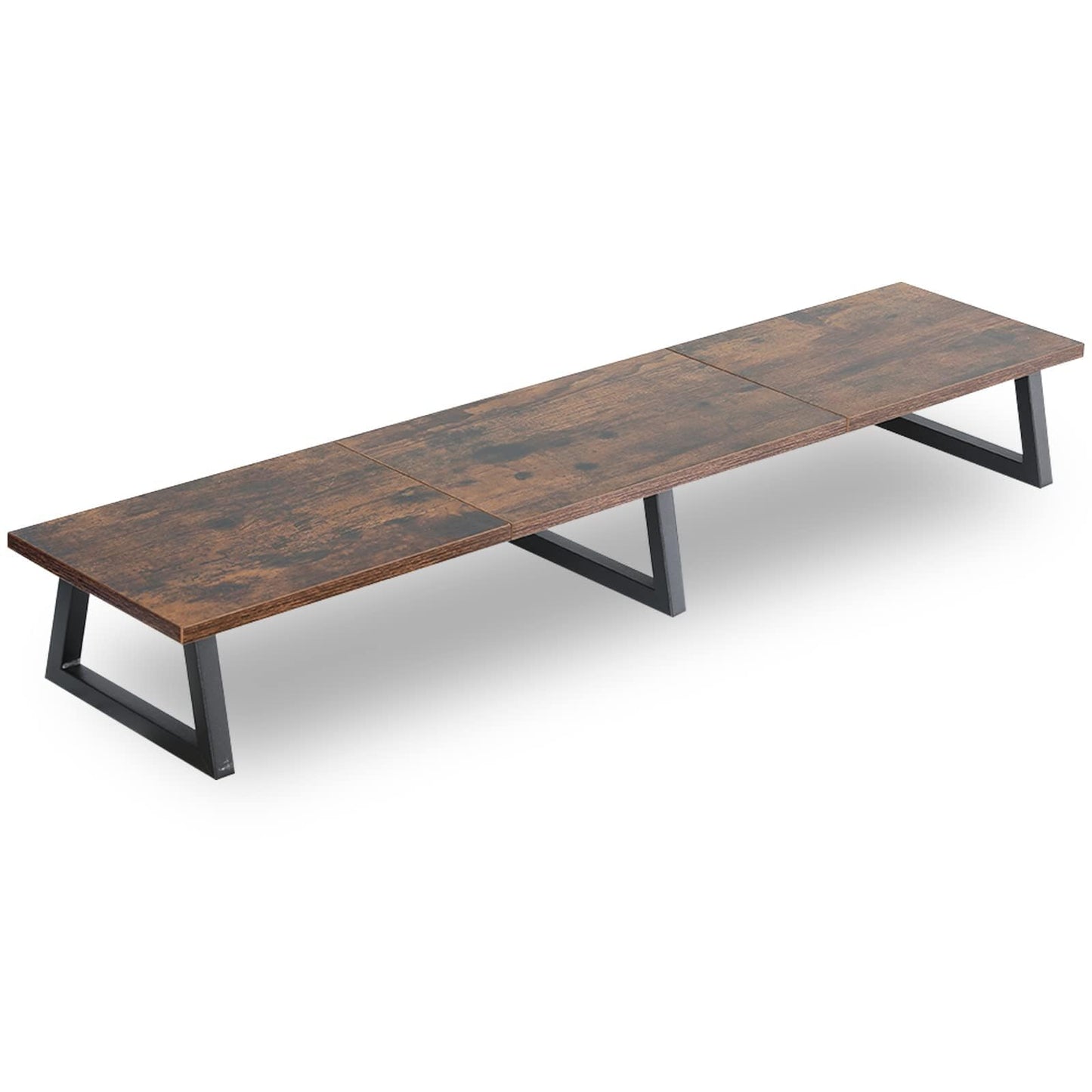 TEAMIX 42 inch Large [Dual] [Monitor] [Riser],Rustic Brown Extra Long TV [Stand Wood & Steel Desktop [Riser] with Storage for [Dual] Screen Office