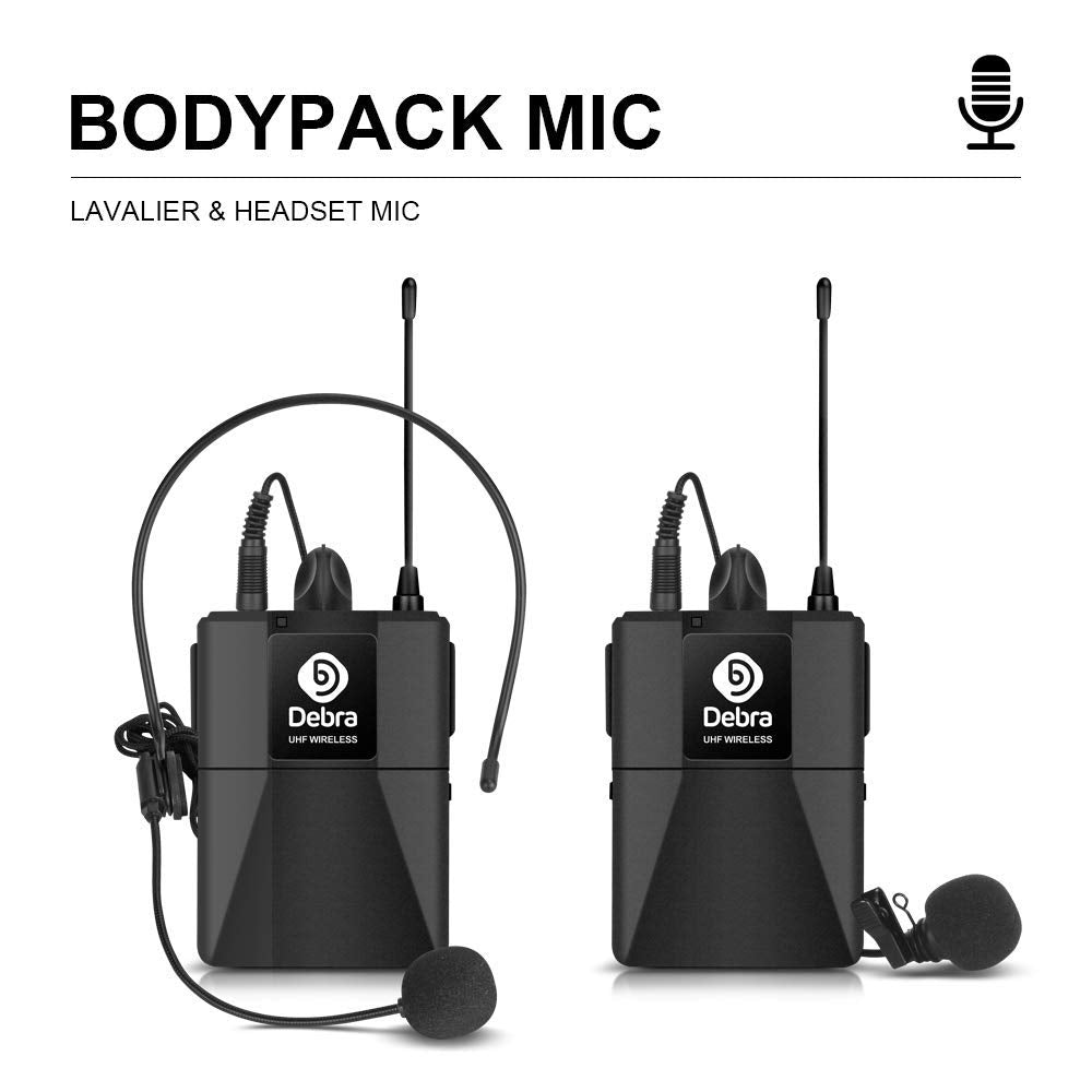 Debra Audio Pro UHF 4 Channel Wireless Microphone System with Cordless Handheld Lavalier Headset Mics, Metal Receiver, Ideal for Karaoke Church Party