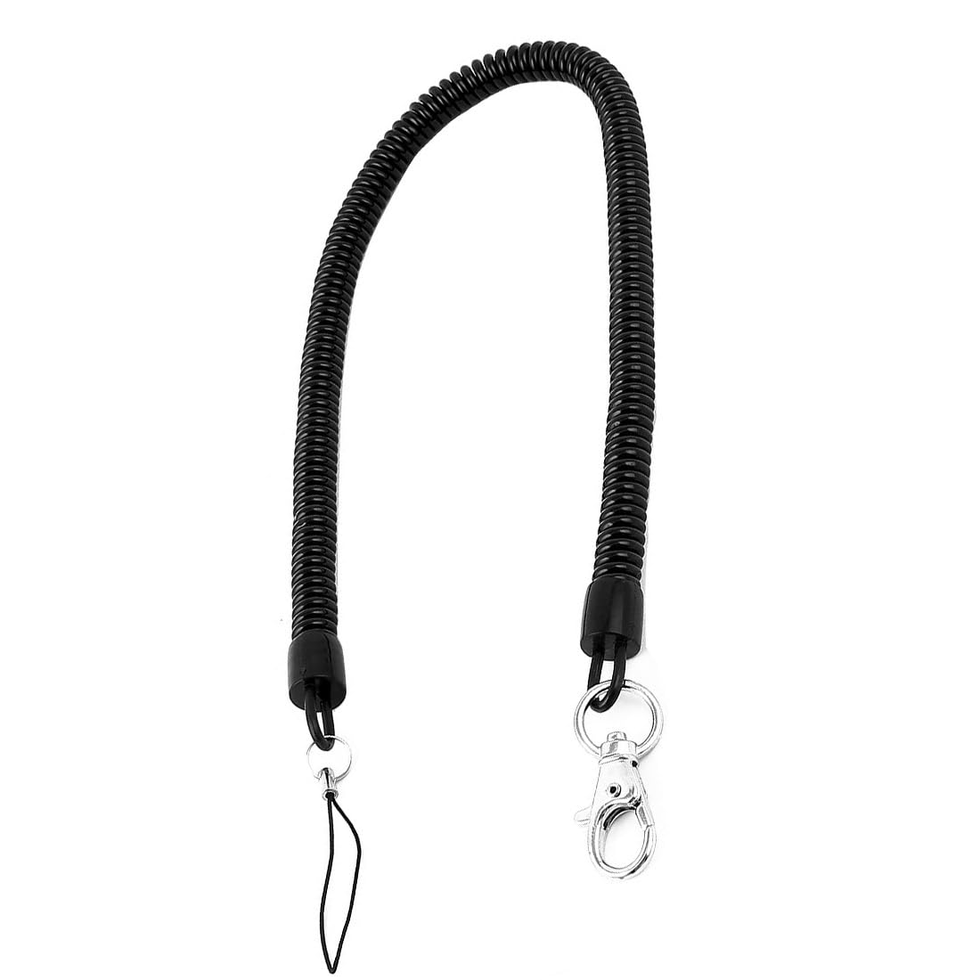 uxcell Retractable Coil Lanyard, Spiral Spring Coiled Strap Rope Lanyard with Lobster Clasp, Elastic Keyring Key Holder 46cm Length Black, 1pc