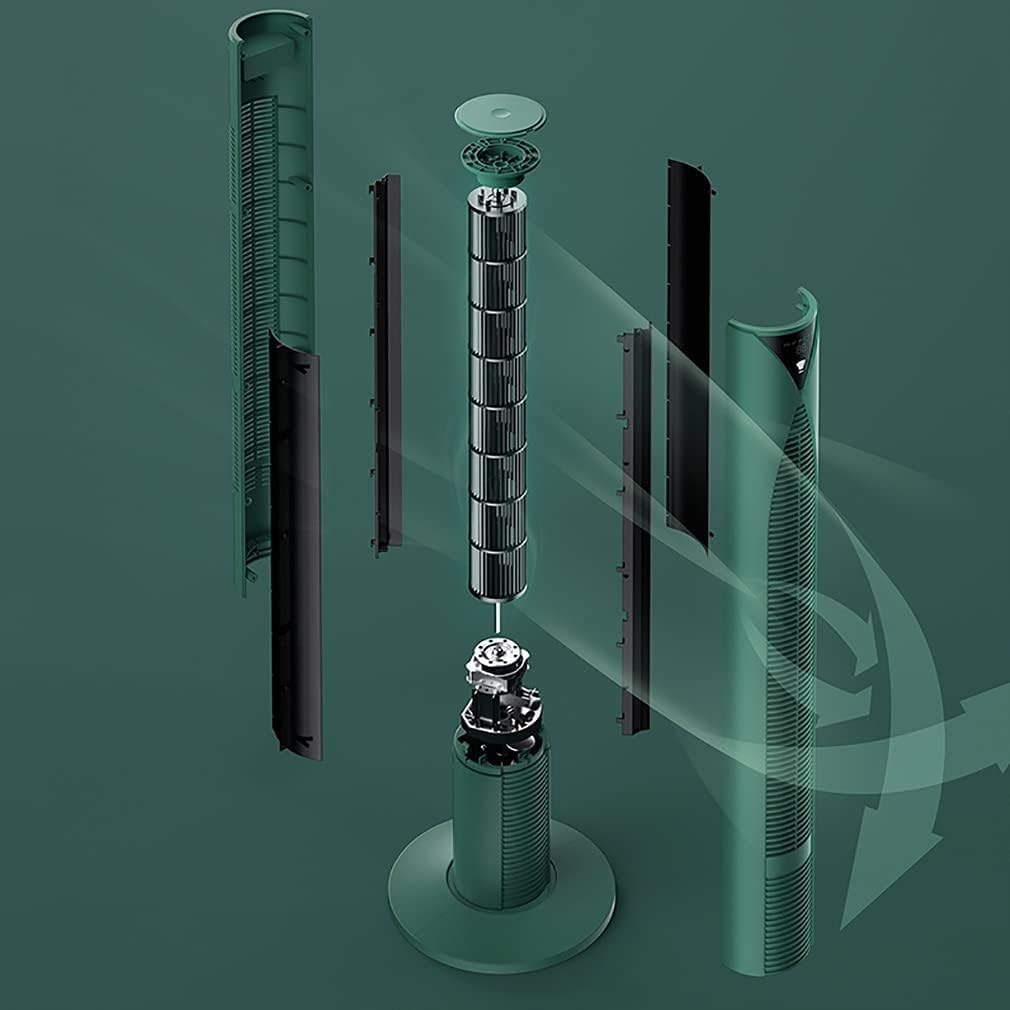YWangQiang Standing Fan Green Tower Fan, 12H Timer, Bladeless Standing Fan with Remote, Built-in LED Display Standing Fan for Home and Office, 330 *