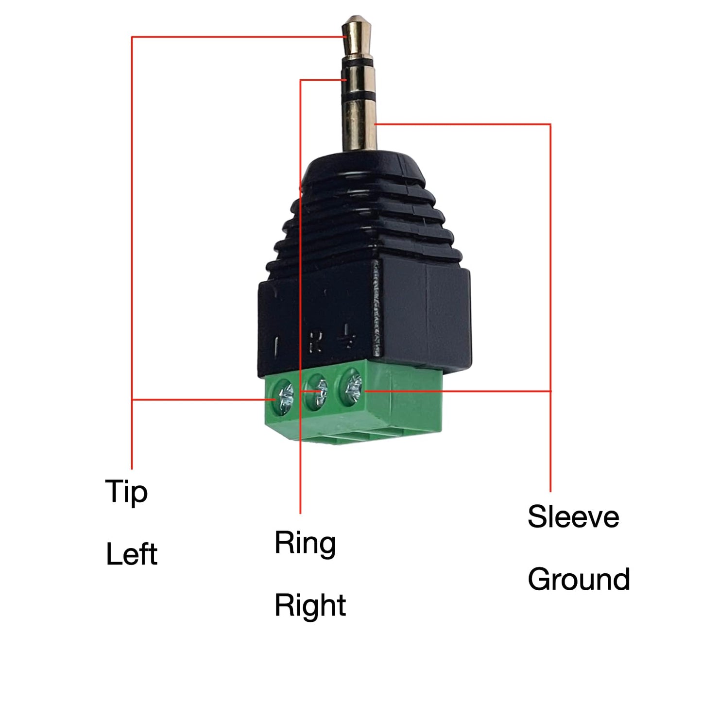 3.5mm TRS Male Plug to Screw Terminal Adapter, Solderless Stereo Audio Balun, 4 Pack