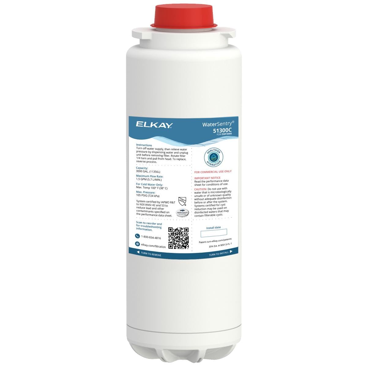 Elkay Genuine WaterSentry 51300C Lead + Microplastics NSF/ANSI Certified Filter (Single)(Bottle Fillers)