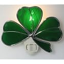 SassyXpressions Stained Glass Shamrock Night Light, Emerald Green with Silver Finish, Irish Clover Design, St. Patrick's Day Decor