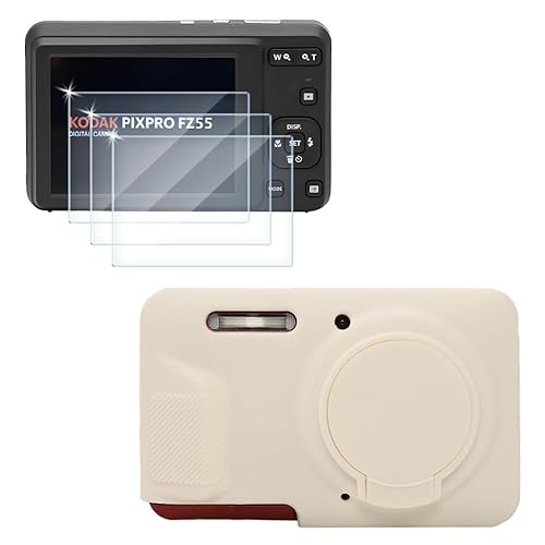 Screen Protector (3+1Pack) Compatible for Kodak PIXPRO FZ55 Digital Camera,Tempered Glass Film Anti-Scratch High Definition and Soft Silicone Case
