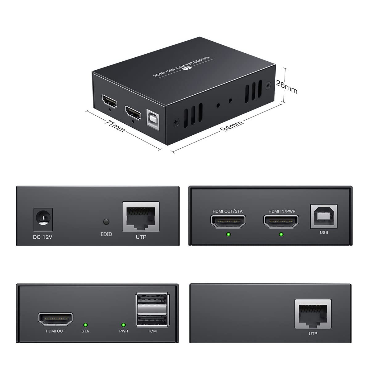 HDMI KVM USB Extender Transmit 1080p HD Video Over Cat5e/6 Ethernet Cable 50m (164ft) for Mouse and Keyboard Control Remote Signals