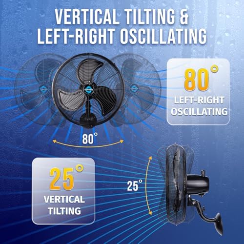 Tornado 20 Inch Pro Series High Velocity Oscillating Waterproof Outdoor Wall Mount Fan For Industrial, Commercial, Residential Use 3 Speed 5250 CFM UL