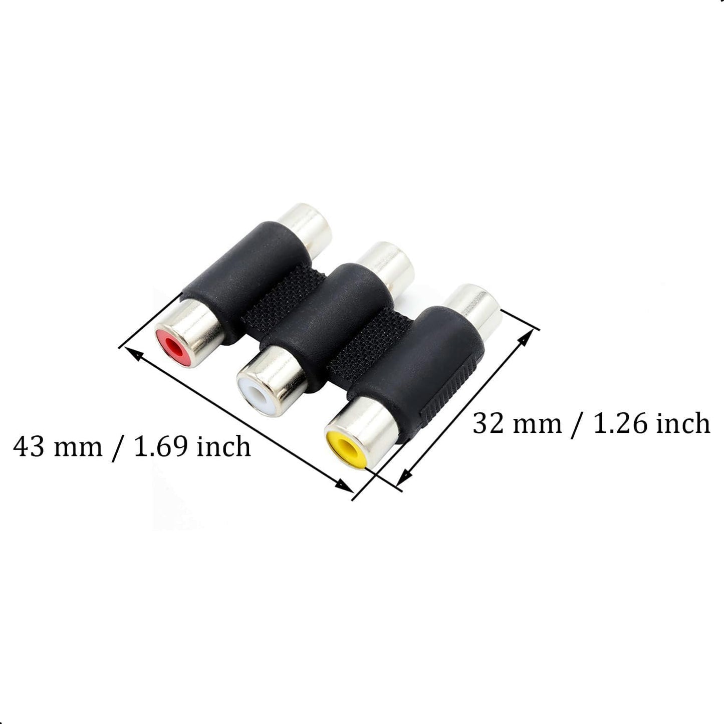 ZXUEZHENG 2 Pack RCA Female to Female Coupler,Triple Coupler, Barrel Connectors, Stereo Audio Video Cable Adapter Coupler Panel Mount?3 Female