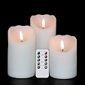 Eldnacele Battery Operated Flameless Candles with Remote and Timer, Set of 3 White Real Wax LED Pillar Candles 3D Wick Flickering Dimmable Light