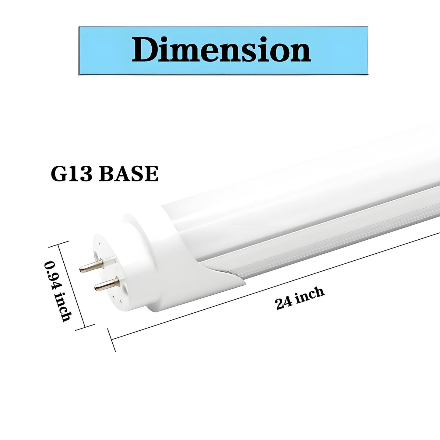 Probelie T8 T10 T12 2ft LED Light Tube - 8W 24 Inch Led Fluorescent Tube Replacement, 20W Equivalent, 1120 Lm, 6500K Cool White, Ballast Bypass, Two