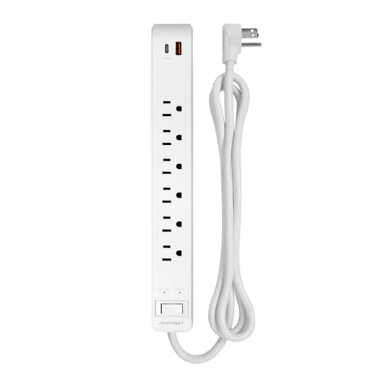 Maxxima 6 Outlet Power Strip with USB Type-C/A Charging Ports, Surge Protected, 15A, Features On/Off Switch, 3 ft. Extension Cord, Bracket & Screws